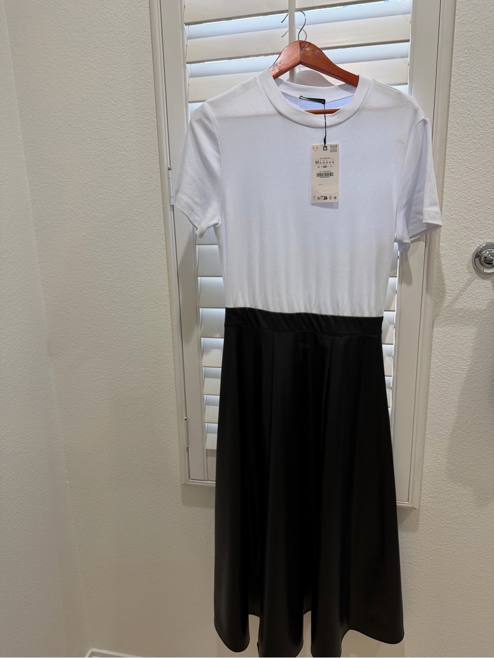 Zara White Top with Black Midi Skirt Dress